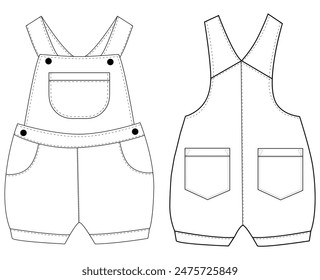 Infant Baby dungaree fashion flat sketch With T-Shirt template boys and girls dungaree	