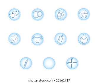 Infant baby icon and button blue set, vector. You can see more colors in my gallery