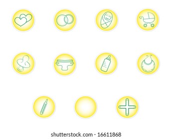 Infant baby icon in button green and yellow set, vector. You can see more colors in my gallery