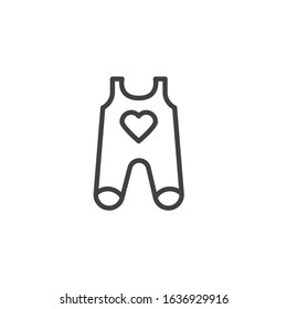 Infant baby romper with heart line icon. linear style sign for mobile concept and web design. Baby bodysuit clothes outline vector icon. Symbol, logo illustration. Vector graphics