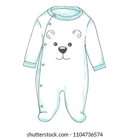Infant bodysuit with a bear's face. Sketch