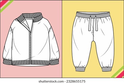 INFANT BOYS BOMBER JACKET WITH JOGGER SKETCH FASHION TEMPLATE TECHNICAL ILLUSTRATION