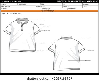  INFANT BOYS POLO TEE SKETCH FASHION TEMPLATE TECHNICAL ILLUSTRATION
