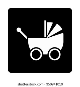 Infant Carriage vector icon. Style is flat rounded square button, white and black colors, white background.