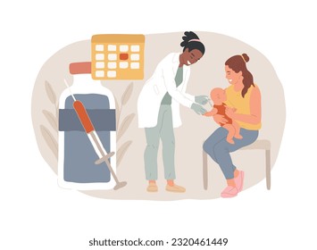 Ilustración vectorial de la vacunación de lactantes y niños aislados. Vacuna para lactantes, bebés y niños, programa de vacunación para recién nacidos, protección contra el concepto de vectores de enfermedades infecciosas infantiles.