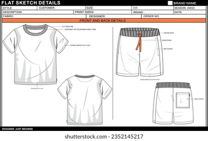 INFANT CREW NECK T SHIRT AND SHORT DRESS FLAT SKETCH FASHION TEMPLATE TECHNICAL DRAWING ILLUSTRATION