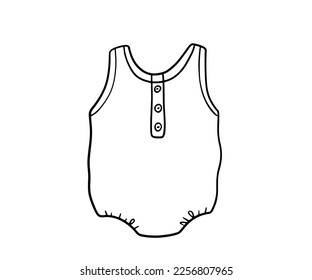 Infant cute bodysuit doodle. Outline sketch Baby clothes isolated on white