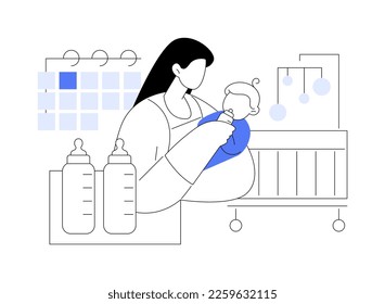 Ilustración vectorial de concepto abstracta de guarderías infantiles. Atención infantil, guardería infantil, cuidador de lactantes, servicio de asistencia al recién nacido, desarrollo de niños pequeños, metáfora abstracta de guarderías.