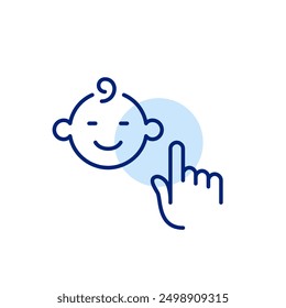 Hacer clic de la cara y del dedo del bebé. Herramientas interactivas modernas de crianza. Acceso a servicios de cuidado del bebé de un Hacer clic. Icono de trazo perfecto y editable del píxel