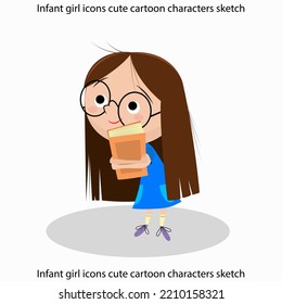 Infant girl icons cute cartoon characters sketch