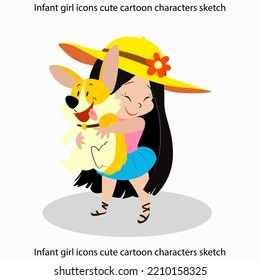 Infant girl icons cute cartoon characters sketch