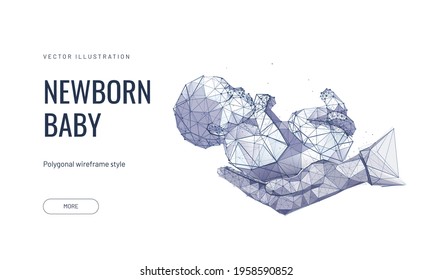 Infant in hand futuristic polygonal vector illustration isolated on white background. Concept for obstetric center or gynecologist, symbol of pregnancy and motherhood