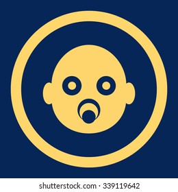 Infant Head vector icon. Style is flat rounded symbol, yellow color, rounded angles, blue background.