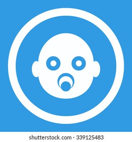 Infant Head vector icon. Style is flat rounded symbol, white color, rounded angles, blue background.