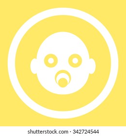 Infant Head vector icon. Style is flat rounded symbol, white color, rounded angles, yellow background.