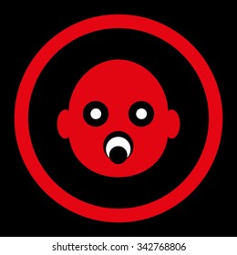Infant Head vector icon. Style is bicolor flat rounded symbol, red and white colors, rounded angles, black background.