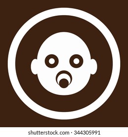 Infant Head vector icon. Style is flat rounded symbol, white color, rounded angles, brown background.