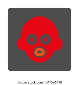 Infant Head vector icon. Style is flat rounded square silver button with red symbol, white background.