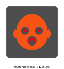 Infant Head vector icon. Style is flat rounded square silver button with red and orange symbol, white background.