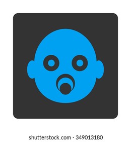 Infant Head vector icon. Style is flat rounded square button, blue and gray colors, white background.