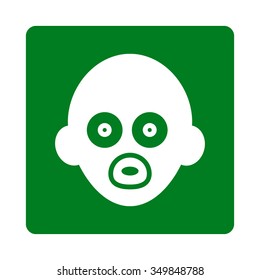 Infant Head vector icon. Style is flat rounded square button, white and green colors, white background.