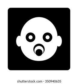 Infant Head vector icon. Style is flat rounded square button, white and black colors, white background.