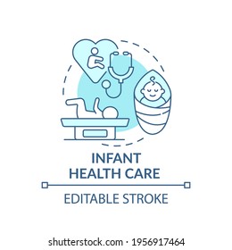 Infant health care blue concept icon. Medical support for newborn baby. Family doctor aid for children idea thin line illustration. Vector isolated outline RGB color drawing. Editable stroke