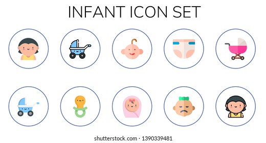 infant icon set. 10 flat infant icons.  Simple modern icons about  - mother, stroller, pacifier, baby boy, baby, diaper, baby carriage