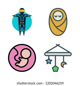 infant icon set. vector set about fetus, baby toy, bodysuit and baby icons set.
