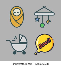 infant icon set. vector set about baby toy, baby, baby stroller and boo icons set.
