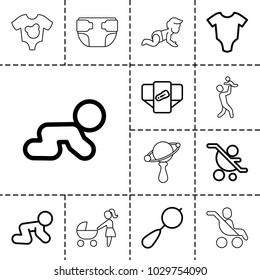 Infant icons. set of 13 editable outline infant icons such as baby onesie, beanbag, diaper