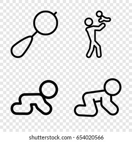 Infant icons set. set of 4 infant outline icons such as beanbag, baby crawl, father with baby