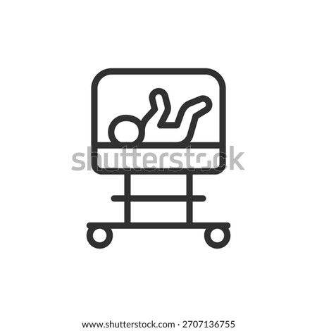 Infant incubator, linear icon. Neonatal care and premature baby support. Line with editable stroke.