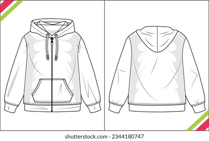 INFANT KIDS HOODIE ZIPPER DRAWING SKETCH PATTERN TEMPLATE