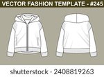 INFANT KIDS ZIP UP HOODIE, SIDE ZIP POCKET,FRONT AND BACK VIEW SKETCH FASHION TEMPLATE TECHNICAL ILLUSTRATION