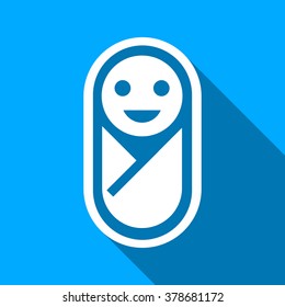 Infant long shadow vector icon. Style is a flat light symbol with rounded angles on a blue square background.
