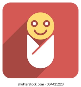 Infant long shadow vector icon. Style is a flat symbol on a red rounded square button.