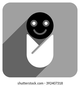 Infant long shadow vector icon. Style is a flat infant iconic symbol on a gray square background.
