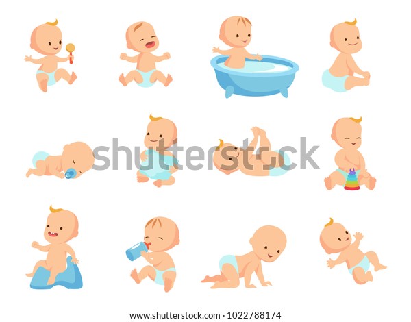 白い背景にさまざまな活動の大きな赤ちゃん 子供と幼児 男の子と女の子の小さな赤ちゃん ベクターイラスト のベクター画像素材 ロイヤリティフリー