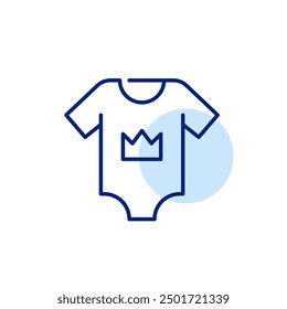 Infant onesie with crown. Baby boss or princess clothes. Pixel perfect, editable stroke icon