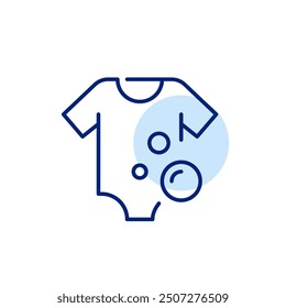 Infant onesie and soap bubbles. Baby clothes laundry. Pixel perfect, editable stroke icon