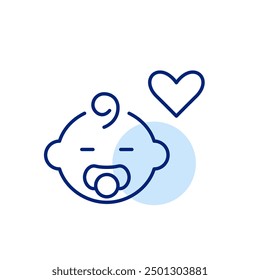 Infant with pacifier and heart. Family love, childcare and parenthood. Pixel perfect, editable stroke icon