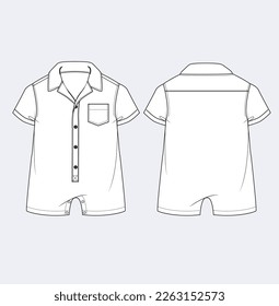 Infant Romper with pocket flat sketch illustration