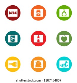 Infant school icons set. Flat set of 9 infant school vector icons for web isolated on white background