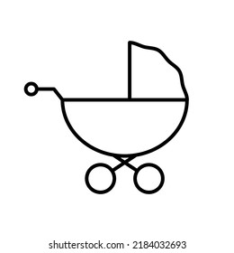 Infant Stroller Outline Pictogram. Baby Carriage Black Line Icon. Child Born Pram Maternity Flat Symbol. Babysitter Trolley Wheel Logo. Newborn Care Buggy Symbol. Isolated Vector Illustration.