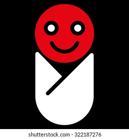 Infant vector icon. Style is bicolor flat symbol, red and white colors, rounded angles, black background.