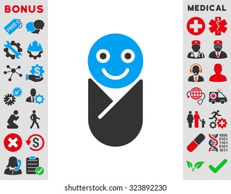 Infant vector icon. Style is bicolor flat symbol, blue and gray colors, rounded angles, white background.