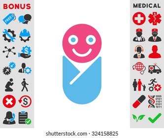 Infant vector icon. Style is bicolor flat symbol, pink and blue colors, rounded angles, white background.