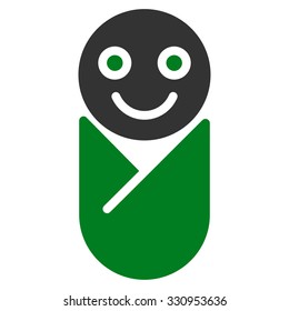 Infant vector icon. Style is bicolor flat symbol, green and gray colors, rounded angles, white background.