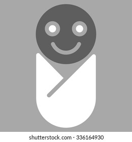 Infant vector icon. Style is bicolor flat symbol, dark gray and white colors, rounded angles, silver background.